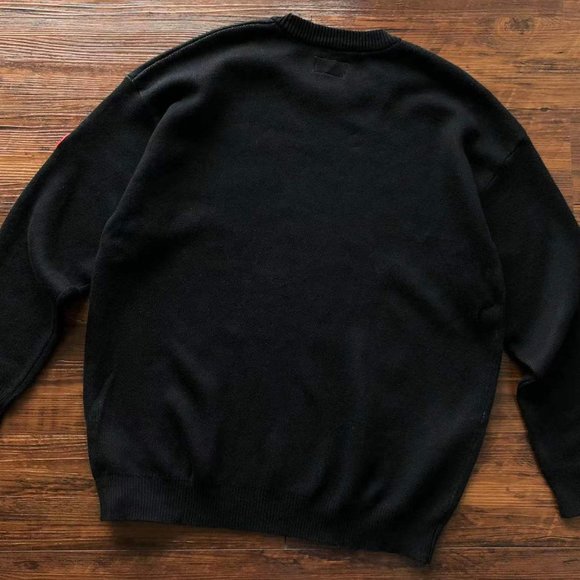 Cavermpt Black Long Sleeve Hoodie White Raven Loose Dropped Shoulders - Picture 10 of 13